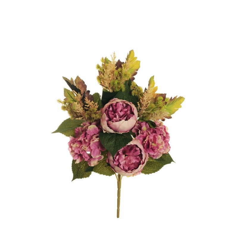 Lot de 12 - Demi-buisson artificiel de pivoine et hortensia X7, 51 cm - violet lilas 