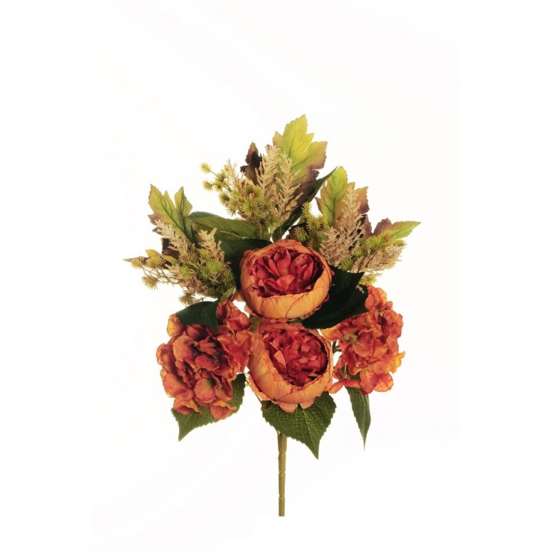 Lot de 12 - Demi-buisson artificiel de pivoine et hortensia X7, 51 cm - orange 