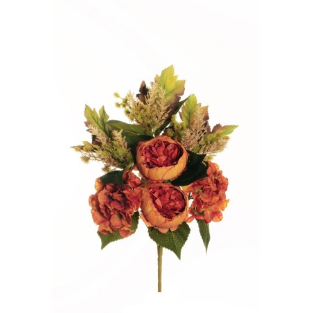 Lot de 12 - Demi-buisson artificiel de pivoine et hortensia X7, 51 cm - orange 