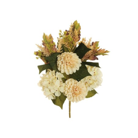 Lot de 12 - Demi-buisson artificiel de dahlia et hortensia X7, 50 cm - crème 