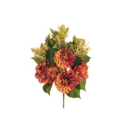 Lot de 12 - Demi-buisson artificiel de dahlia et hortensia X7, 50 cm - orange 