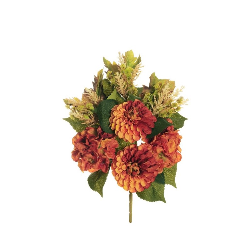 Lot de 12 - Demi-buisson artificiel de dahlia et hortensia X7, 50 cm - orange 