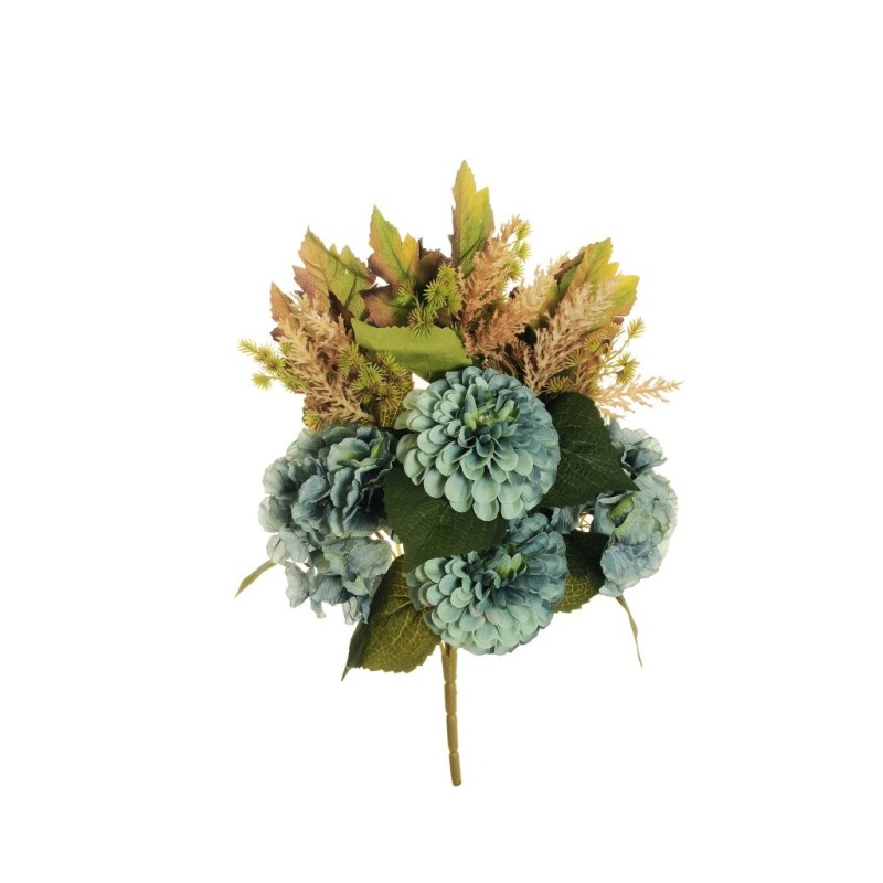 Lot de 12 - Demi-buisson artificiel de dahlia et hortensia X7, 50 cm - bleu poussiéreux 