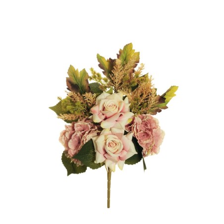 Lot de 12 - Demi-buisson artificiel de rose Regina et hortensia X7, 50 cm - mauve rose 