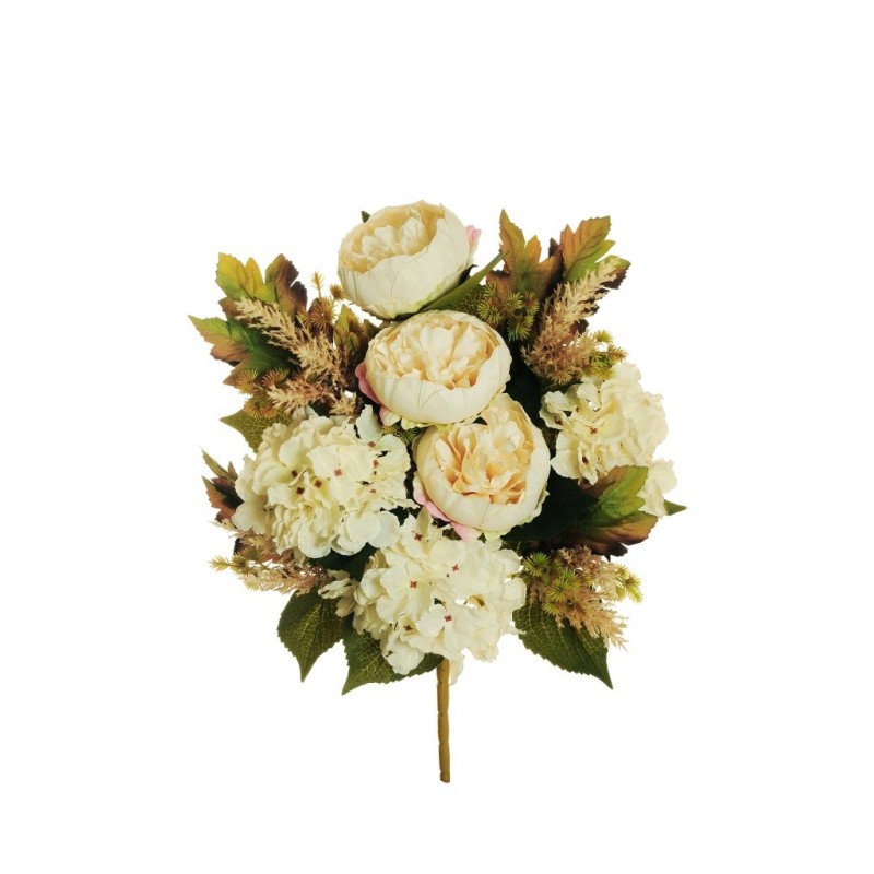 Lot de 10 - Demi-buisson artificiel de pivoine et hortensia X11, 51 cm - crème 
