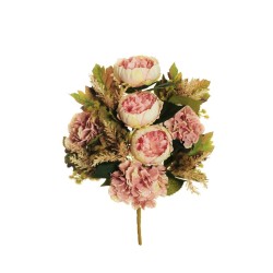 Lot de 10 - Demi-buisson artificiel de pivoine et hortensia X11, 51 cm - rose mauve 