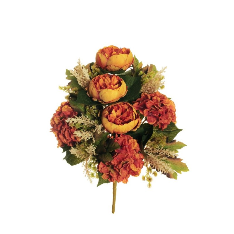 Lot de 10 - Demi-buisson artificiel de pivoine et hortensia X11, 51 cm - orange 