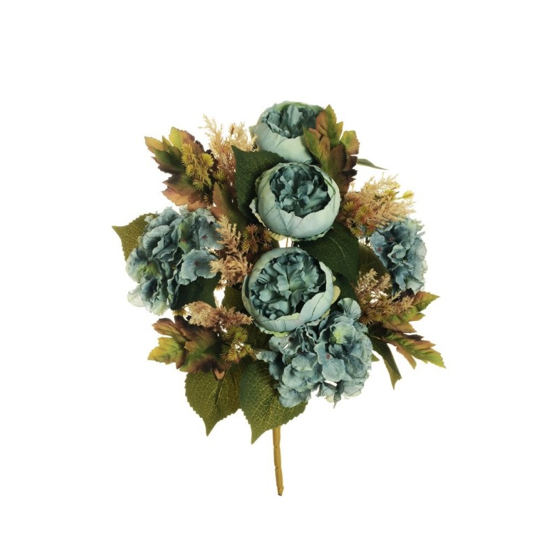Lot de 10 - Demi-buisson artificiel de pivoine et hortensia X11, 51 cm - bleu poussiéreux 