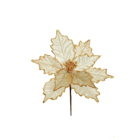 Lot de 24 - Pic artificiel de poinsettia velours, D. 22 cm, 26 cm - crème 