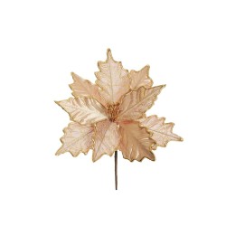 Lot de 24 - Pic artificiel de poinsettia velours, D. 22 cm, 26 cm - rose 