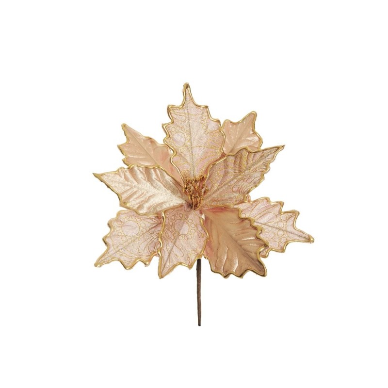 Lot de 24 - Pic artificiel de poinsettia velours, D. 22 cm, 26 cm - rose 