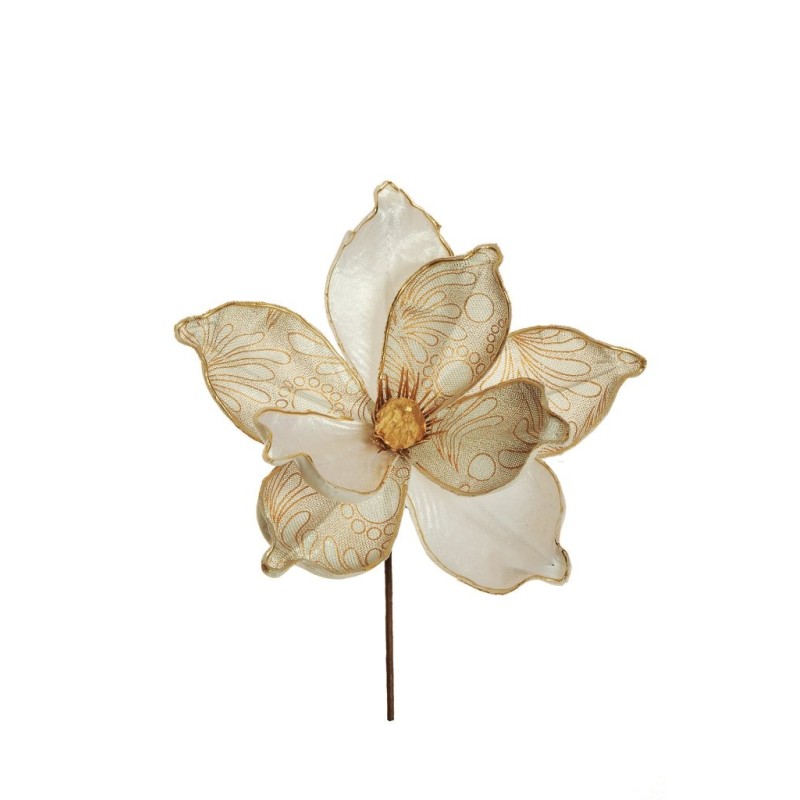 Lot de 24 - Pic artificiel de magnolia velours, D. 20 cm, 29 cm - crème 