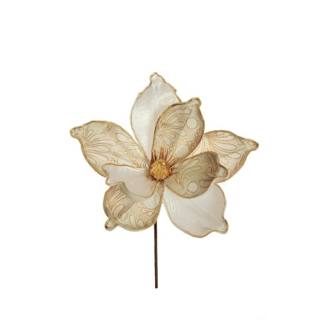 Lot de 24 - Pic artificiel de magnolia velours, D. 20 cm, 29 cm - crème 