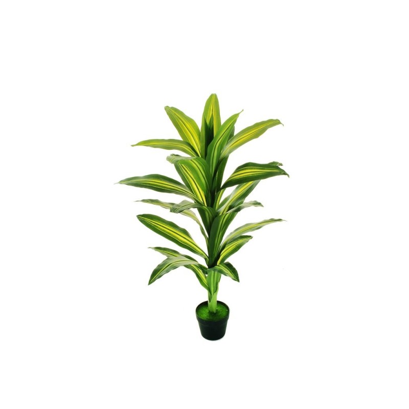 Lot de 4 - Plante artificielle de dracaena fragrans en pot toucher réel, 110 cm - vert jaune 