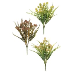 Lot de 24 - Buisson artificiel de chardons floqués X7, 38 cm - rose violet jaune 