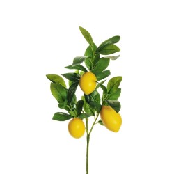 Lot de 12 - Courte branche artificielle de citrons toucher réel X3, 49 cm - jaune 