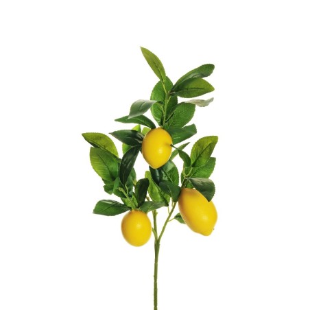 Lot de 12 - Courte branche artificielle de citrons toucher réel X3, 49 cm - jaune 