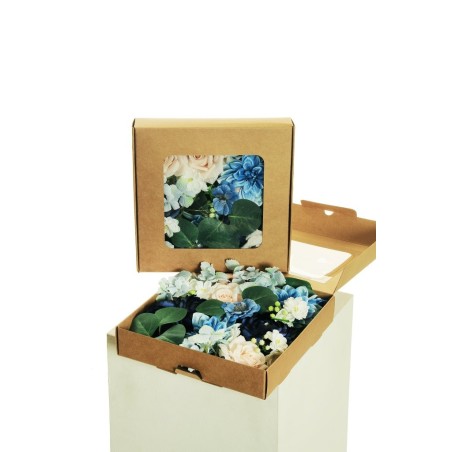 Lot de 12 - Jardinière artificielle de fleurs assorties X23, 25 x 25 cm - bleu crème 