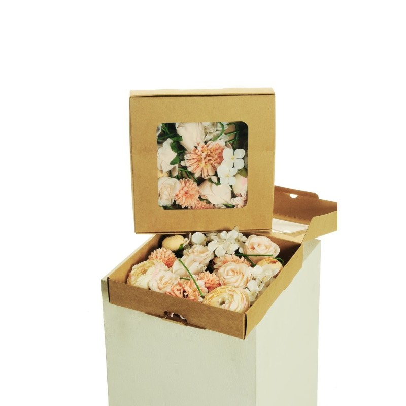 Lot de 12 - Jardinière artificielle de fleurs assorties X18, 25 x 25 cm - pêche crème 