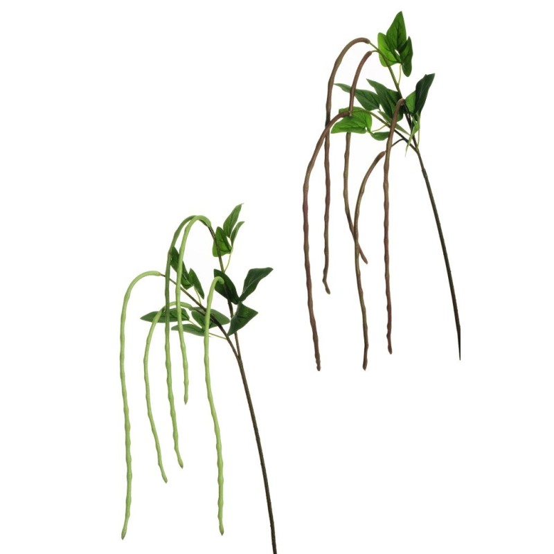 Lot de 12 - Tige suspendue artificielle de haricots en caoutchouc X5, 136 cm - vert bordeaux 