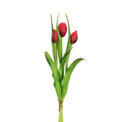 Lot de 12 - Bouquet artificiel de tulipes en caoutchouc toucher réel X3, 40 cm - rouge 