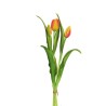 Lot de 12 - Bouquet artificiel de tulipes en caoutchouc toucher réel X3, 40 cm - orange jaune 