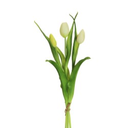 Lot de 12 - Bouquet artificiel de tulipes en caoutchouc toucher réel X3, 40 cm - blanc crème 