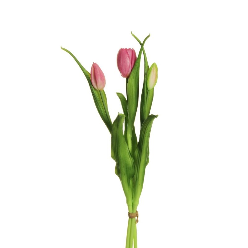 Lot de 12 - Bouquet artificiel de tulipes en caoutchouc toucher réel X3, 40 cm - lilas 