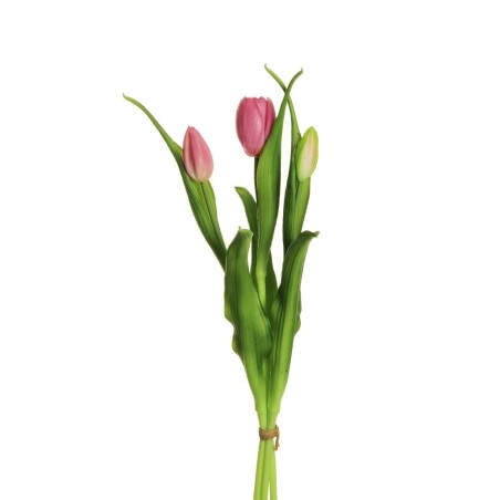 Lot de 12 - Bouquet artificiel de tulipes en caoutchouc toucher réel X3, 40 cm - lilas 