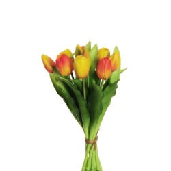 Lot de 6 - Court bouquet artificiel de tulipes en caoutchouc X10, 32 cm - jaune orange 