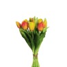 Lot de 6 - Court bouquet artificiel de tulipes en caoutchouc X10, 32 cm - jaune orange 