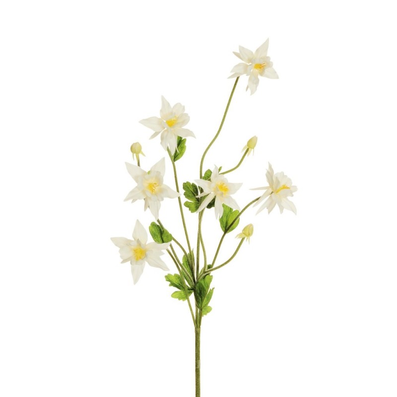 Lot de 24 - Tige artificielle d'aquilegia floquée X9, 88 cm - blanc 