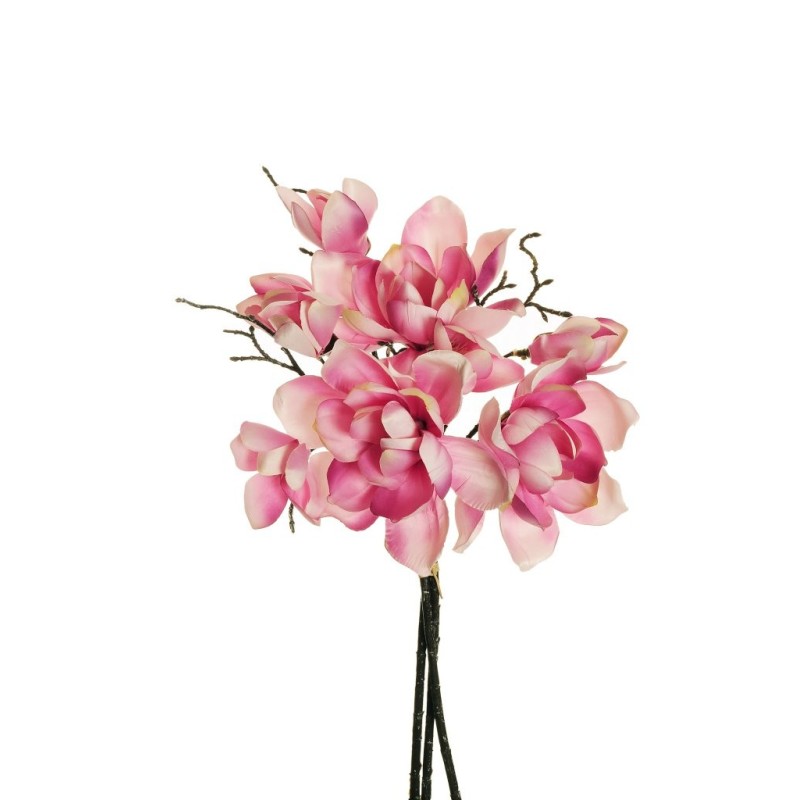 Lot de 12 - Bouquet artificiel de magnolia X3, 48 cm - rose violet 