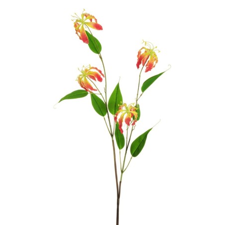 Lot de 6 - Tige artificielle de gloriosa toucher réel X4, 100 cm - orange jaune 