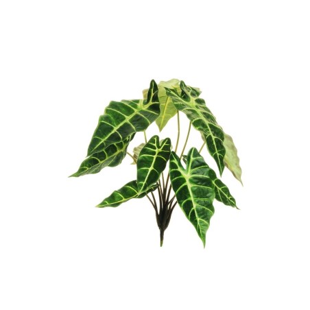 Lot de 12 - Buisson artificiel d'alocasia toucher réel impression 3D X10, 40 cm - vert foncé crème 