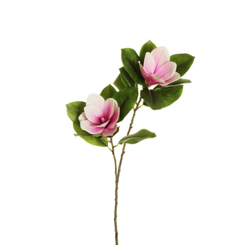 Lot de 12 - Tige artificielle de magnolia toucher réel X2, 70 cm - fuchsia blanc 