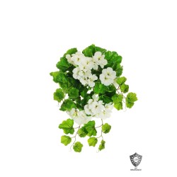 Lot de 6 - Buisson suspendu artificiel de géraniums toucher réel impression 3D anti-UV X9, 51 cm - blanc 