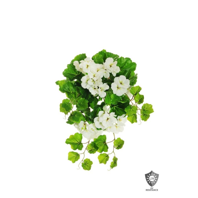 Lot de 6 - Buisson suspendu artificiel de géraniums toucher réel impression 3D anti-UV X9, 51 cm - blanc 