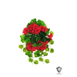 Lot de 6 - Buisson suspendu artificiel de géraniums toucher réel impression 3D anti-UV X9, 51 cm - rouge 