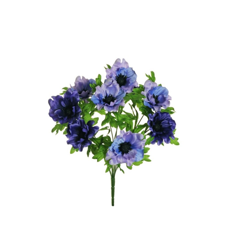 Lot de 12 - Buisson artificiel d'anémones X9, 46 cm - lilas bleu 