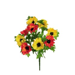Lot de 12 - Buisson artificiel d'anémones X9, 46 cm - orange jaune 