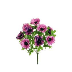 Lot de 12 - Buisson artificiel d'anémones X9, 46 cm - rose vif violet 