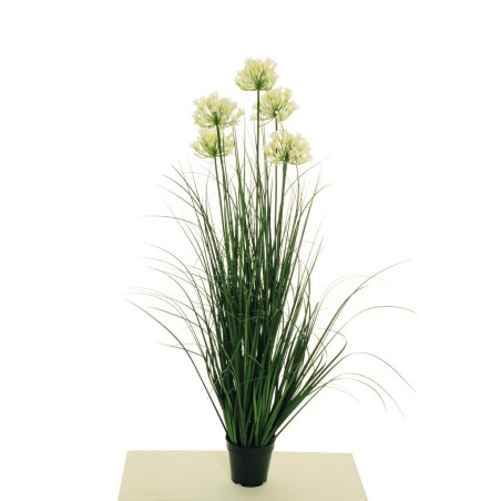 Lot de 4 - Plante artificielle d'herbe en pot avec fleurs d'agapanthe X5, 120 cm - blanc 