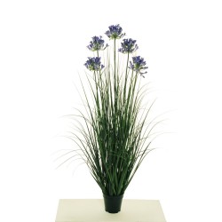 Lot de 4 - Plante artificielle d'herbe en pot avec fleurs d'agapanthe X5, 120 cm - violet 