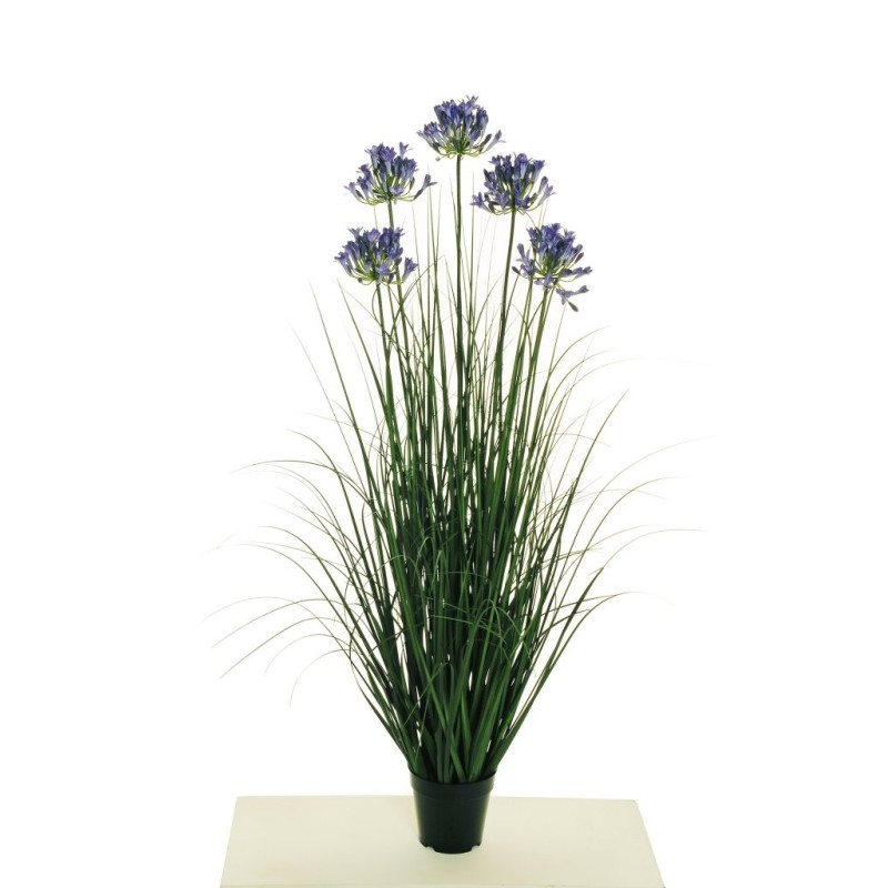 Lot de 4 - Plante artificielle d'herbe en pot avec fleurs d'agapanthe X5, 120 cm - violet 