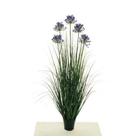 Lot de 4 - Plante artificielle d'herbe en pot avec fleurs d'agapanthe X5, 120 cm - violet 