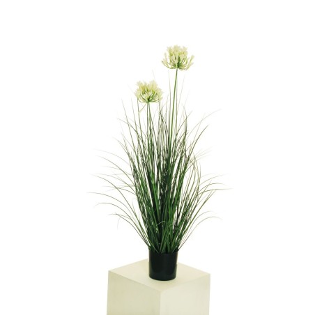Lot de 6 - Plante artificielle d'herbe en pot avec fleurs d'agapanthe X2, 90 cm - blanc 