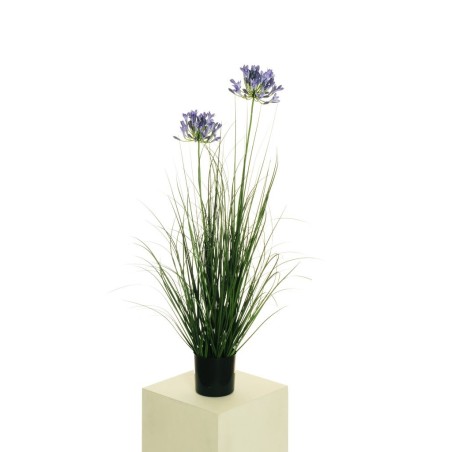 Lot de 6 - Plante artificielle d'herbe en pot avec fleurs d'agapanthe X2, 90 cm - violet 