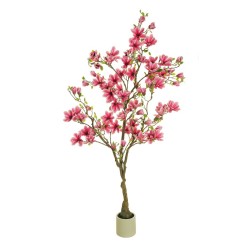 Plante artificielle de magnolia toucher réel en pot, 210 cm - rose 
