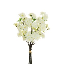 Lot de 12 - Bouquet artificiel de fleurs de pêcher toucher réel X3, 49 cm - blanc 